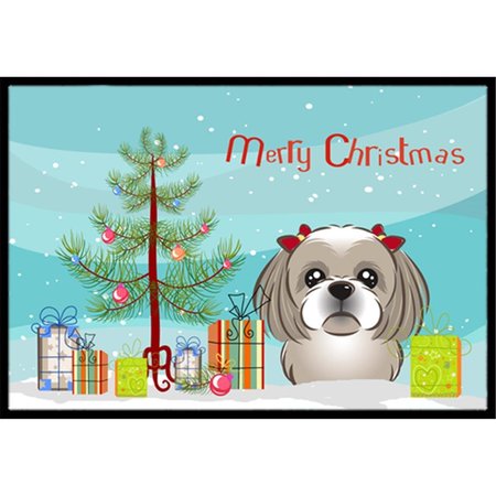 CAROLINES TREASURES Christmas Tree and Gray Silver Shih Tzu Indoor or Outdoor Mat- 18 x 27 BB1622MAT